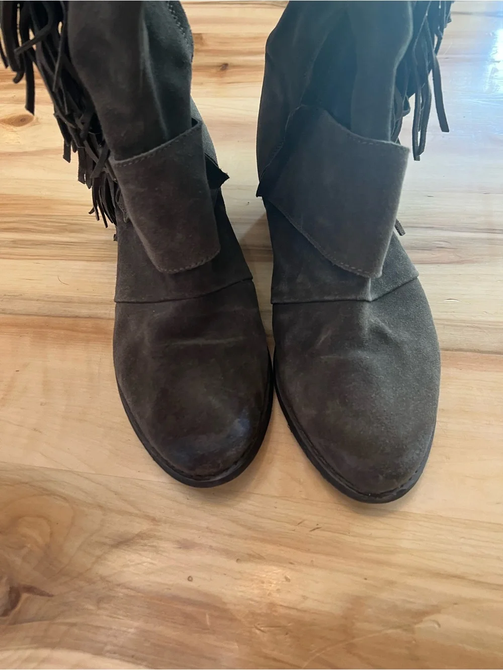 Naughty Monkey over-the-Knee Fringe Suede Boots - Taupe